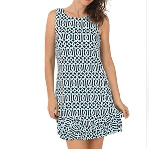 Anthony's UPF50 Dress Lattice   Ruffles Geometric Blue Nylon Spandex Sleeveless